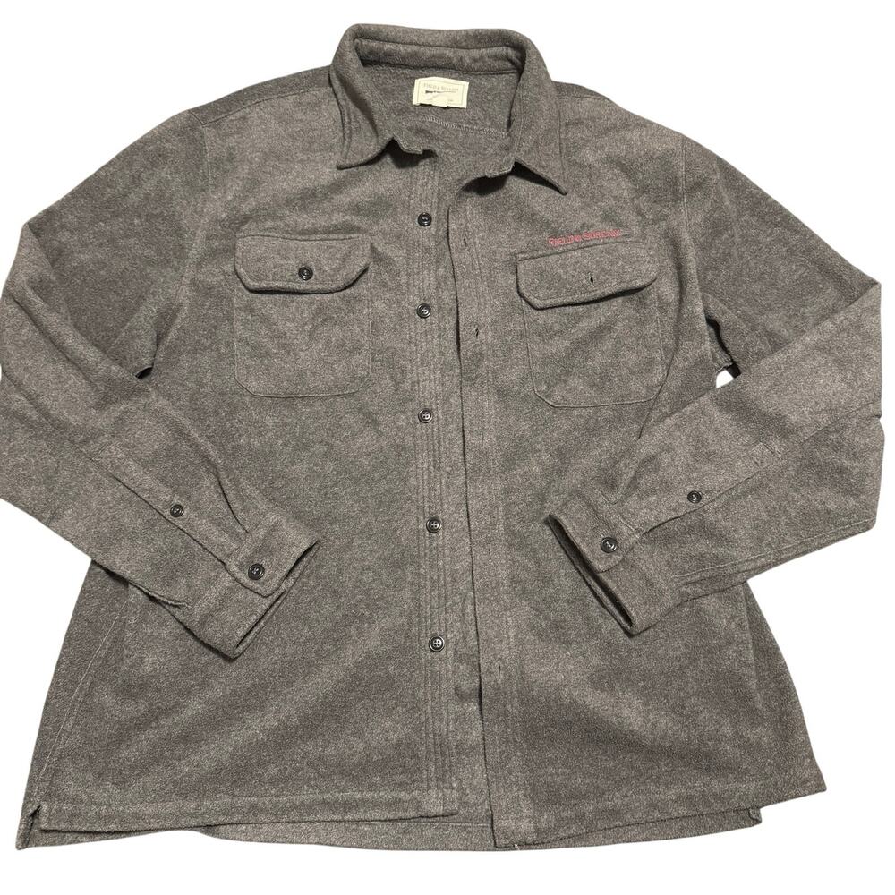 Field & Stream Mens XL Grey Fleece Button Down Shirt Jacket Shacket Red Logo